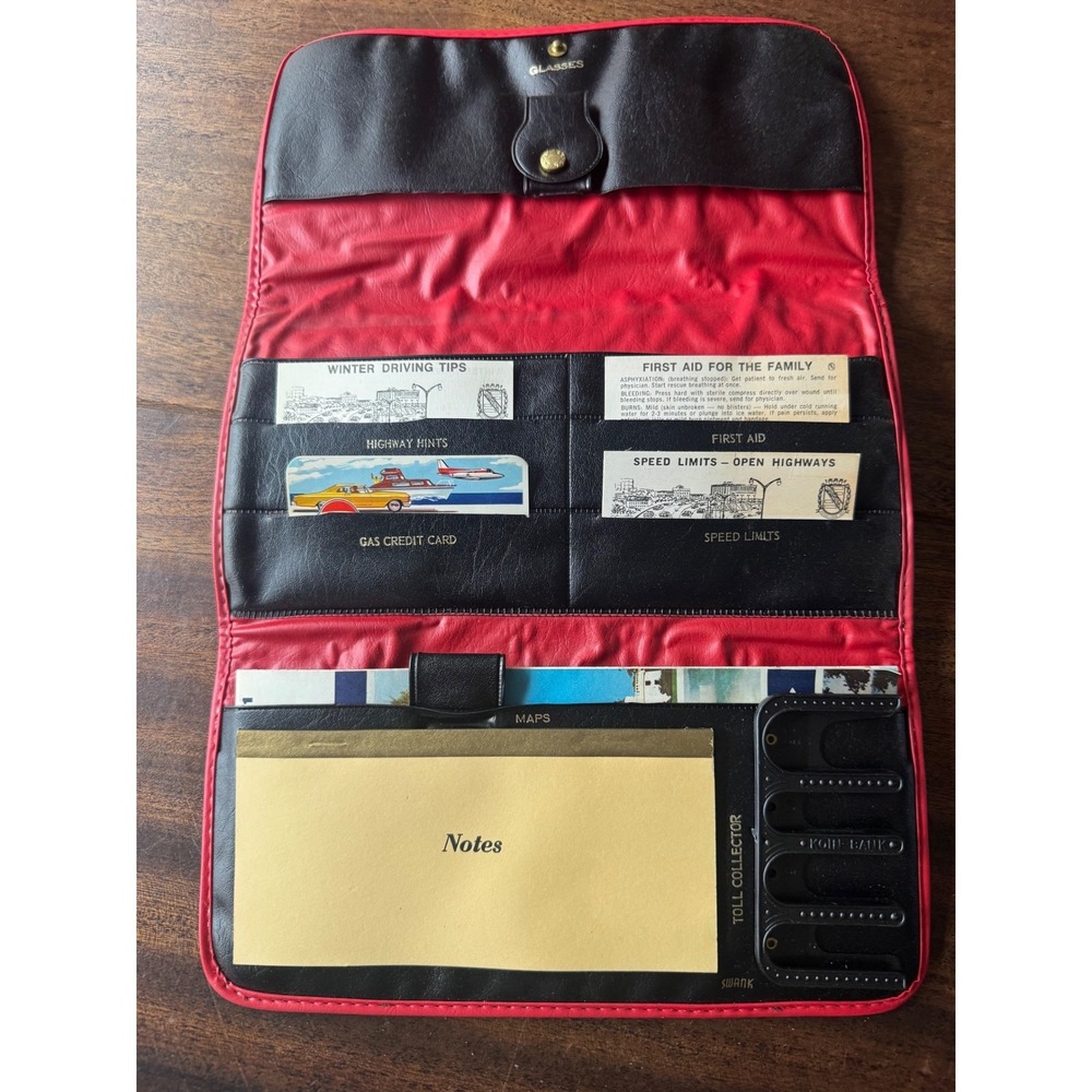 Vintage midcentury 1970s Swank Auto Organizer Travel accessory w/maps,‎ coin etc
